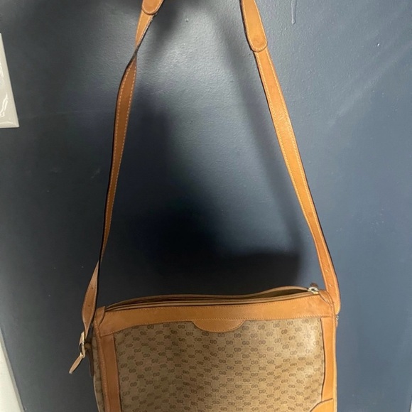 Gucci Handbags - Vintage Gucci GG Monogram Shoulder Bag Brown Canvas Leather Trim Authentic